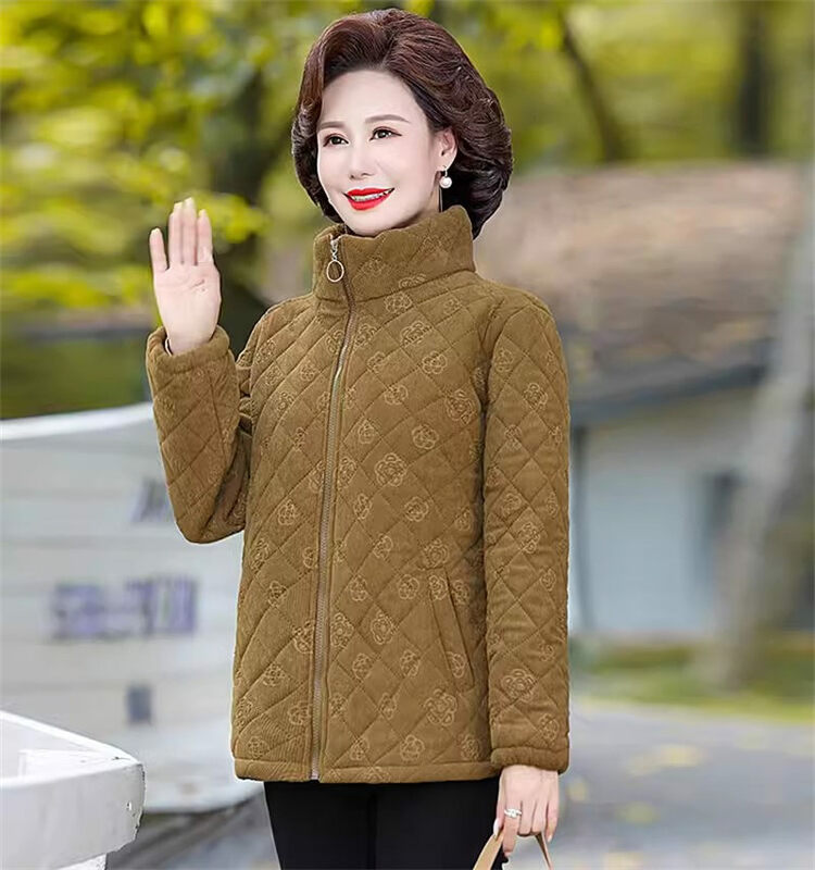 Chaqueta de algodón de pana para Mujer, abrigo grueso de felpa con cuello de pie, a la moda, otoño e invierno, Z4990