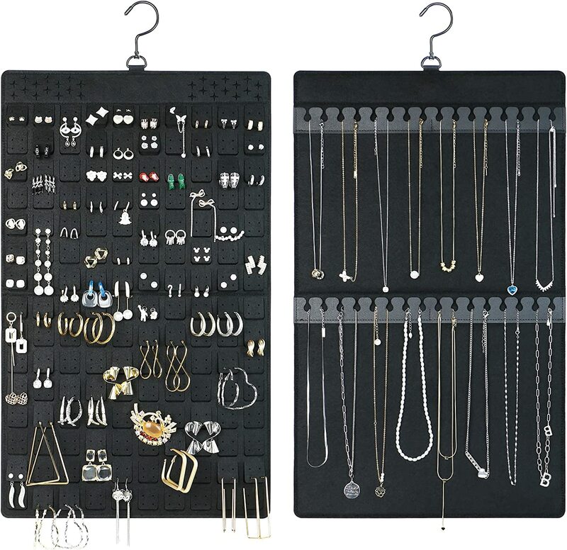 300Pairs Hängen Schmuck Organizer Tasche für Ohrringe Earnail Halskette Armbänder Display Lagerung Doppelseitige Fühlte Rotierenden Aufhänger
