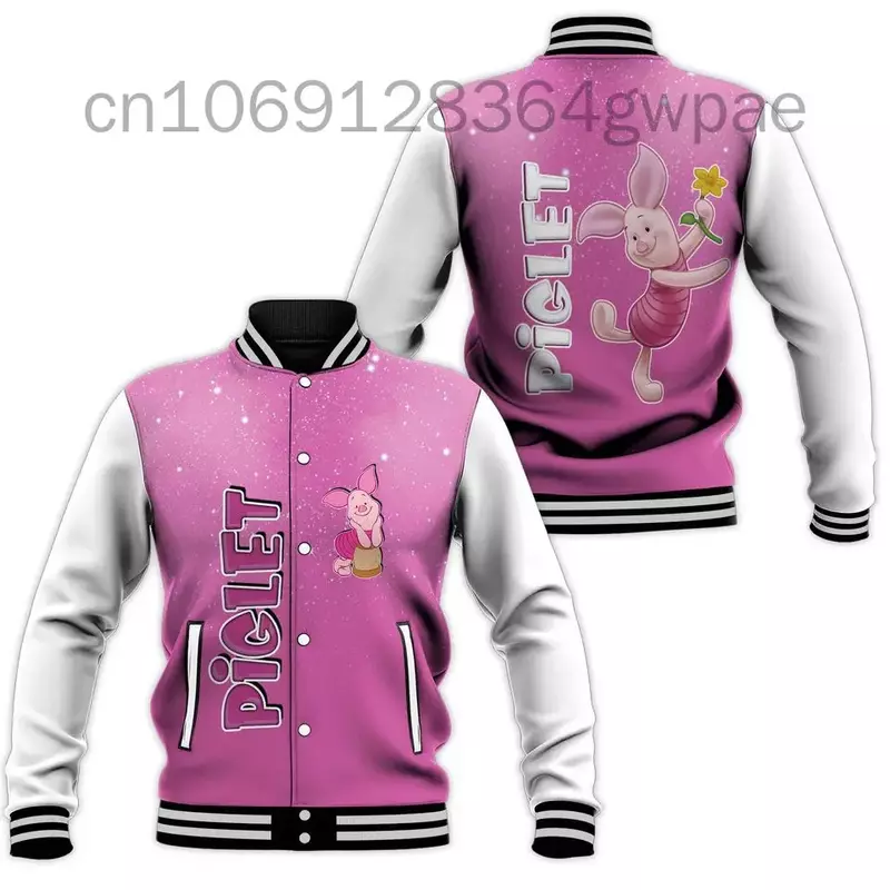 Personalized Winnie the Pooh Baseball Jacket Men's Disney Casual Sweatshirt Hip Hop Harajuku Bomber Jacket Loose Varsity Coat