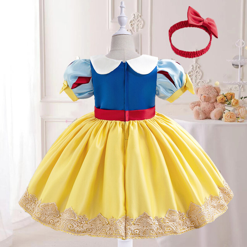 2pcs Snow White Cosplay Dress for Girls Christmas Carnival Costumes festa di compleanno Princess Girl Dress Big Bow Wedding Prom Gown