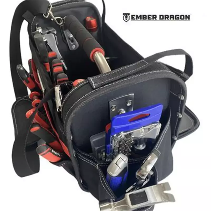 Portable Oxford Cloth Tool Bag Heavy Duty Tool Tote Reinforced Material Electrician Ember Dragon Handle Shoulder Strap Pockets