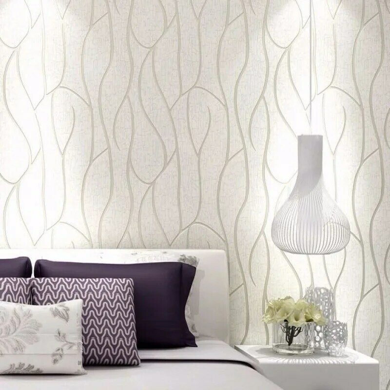 Papel tapiz de fondo de dormitorio moderno europeo 3D no tejido a prueba de humedad, rayas curvas, engrosadas pegatinas de pared, 53cm