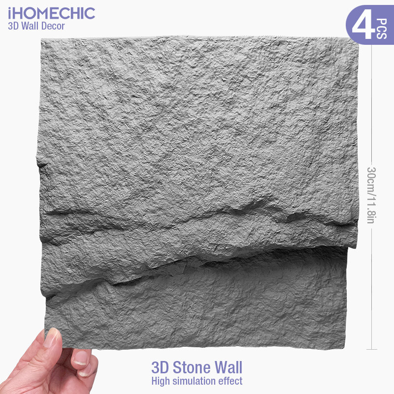 石のパターンを覆う3D壁,リビングルームの装飾用の高シミュレーション石の壁パネル,30cm,4ユニット