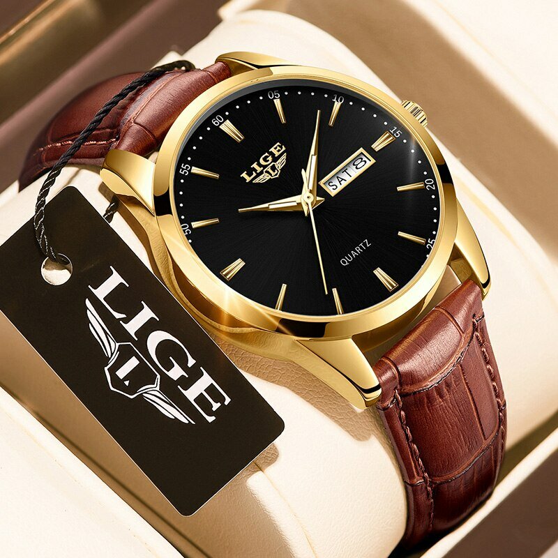 LIGE Mode Horloges Heren Top Merk Luxe Quartz Horloge Heren Leren Band Waterdichte Zakelijke Casual Mannen Polshorloges Klok