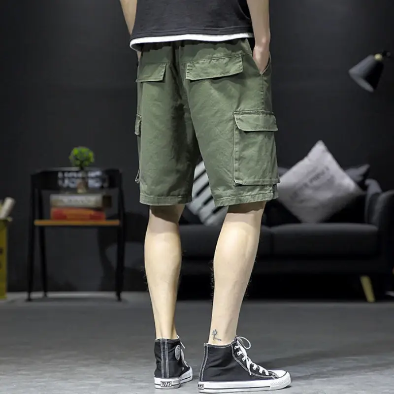 Pantalones cortos con bolsillos para hombre, bermudas verdes, pantalones cortos Cargo, ropa media larga, diseñador, hermosos, largos y altos, informales