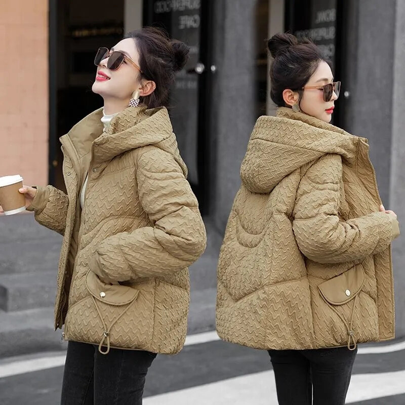 Jaqueta curta acolchoada de algodão, casaco de pão solto com capuz, casaco de estudante quente, versão coreana, moda inverno, novo, 2023, 2023