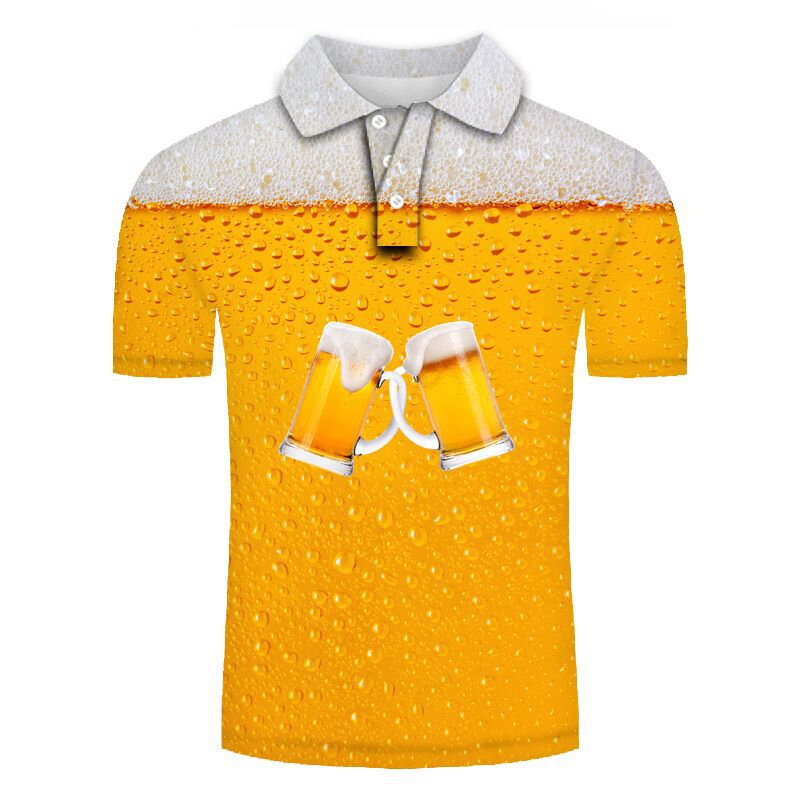 Polo décontracté à manches courtes pour hommes, bière drôle, impression 3D, col boutonné, tendance estivale, vêtements pour hommes