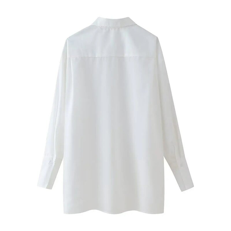 Camisa plisada blanca de manga larga con botones para mujer, top elegante, diseño de solapa grande, estilo básico suelto, retro, nueva moda
