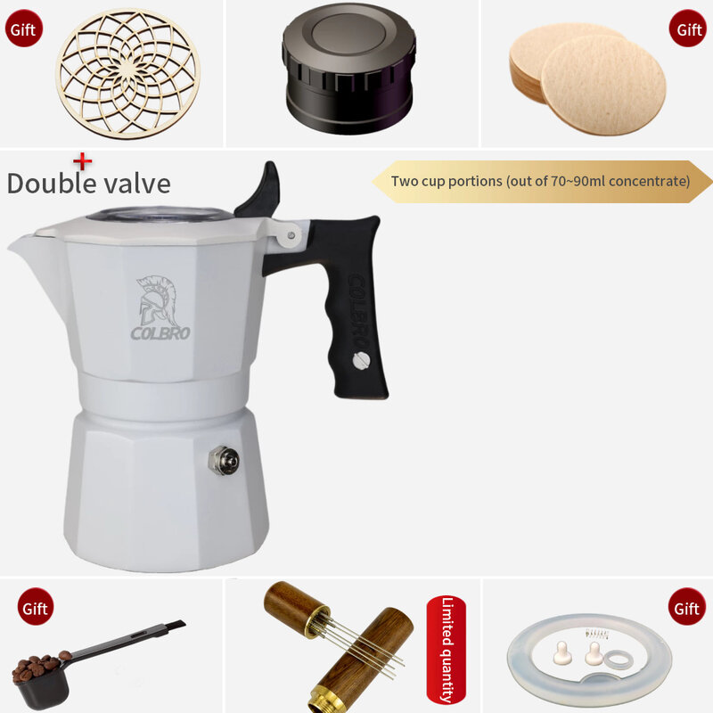 Válvula dupla portátil pressurizado moka pot conjunto de café expresso casa extração brewer com pano pó filtro ferramentas papel acessórios