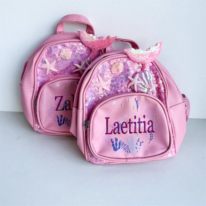 Mochila personalizada do lantejoula da sereia para crianças, nome personalizado do bordado, Kindergarten Gift Bag