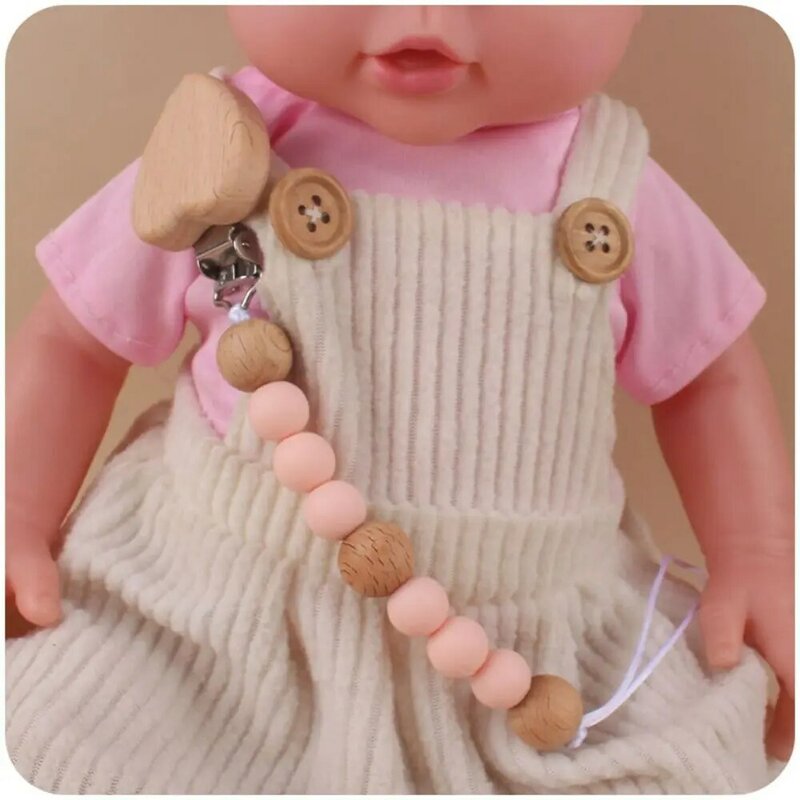 Dummy Clips Pacifier Holder Clips Soother Holder Wood Baby Teether Toys Straps Love Nipple Holder Clips Baby Pacifier Chain