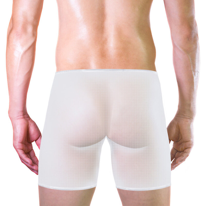 Seksowne męskie półprzezroczyste bokserki z siateczką wypukłe majtki bielizna Ultra cienkie Bikini miękka bielizna cienkie oddychające majtki