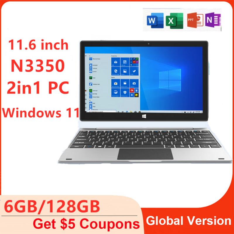 PC Tablet Kantor 11.6 Inci 2 In1 IPS Windows 11 Intel N3350 6GB RAM + ROM 128GB Mendukung Kamera Ganda HDMI Tipe C