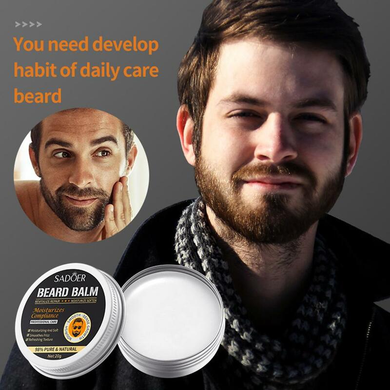 Baume à barbe naturel, revitalisant professionnel pour la croissance de la barbe, moustache biologique, mise en garde pour la barbe, style lisse, 20g