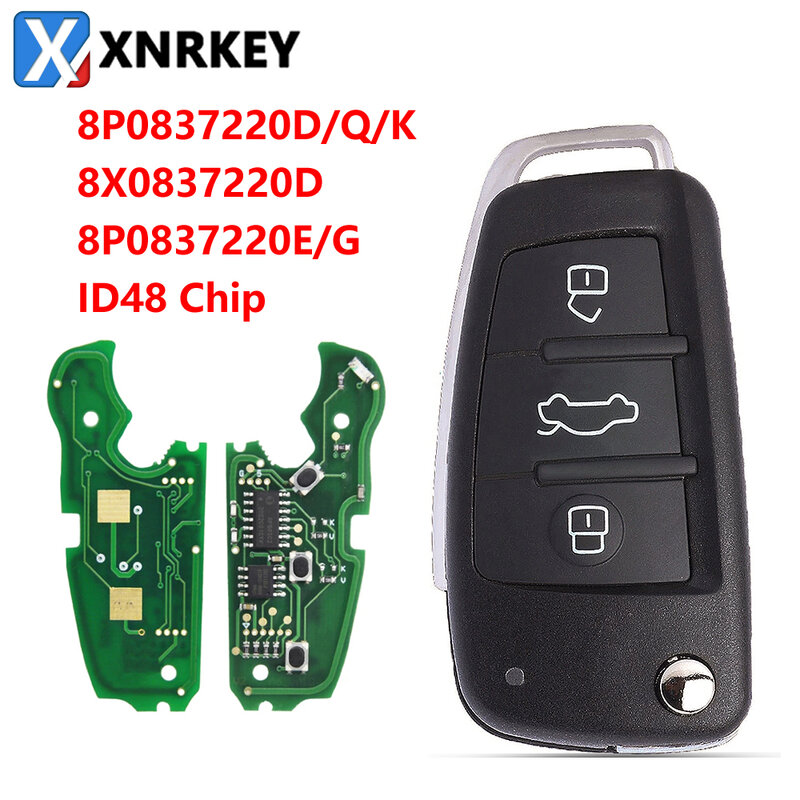 XNRKEY-Clé de voiture à distance à 3 boutons, puce ID48, 315 MHz, 434MHz, Audi A3, S3, A4, S4, TT, 2005-2013, 8P08ino 220D, Q, K, 8X08ino 220D, 8P08ino 220E, G
