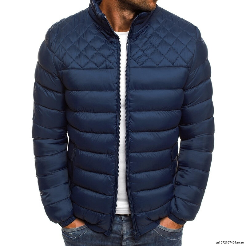 Mens Parka Jacket Winter Warm Coat Men Stand Collar Puffer Jacket Solid Overcoat Zipper Streetwear Casual Jacket Men