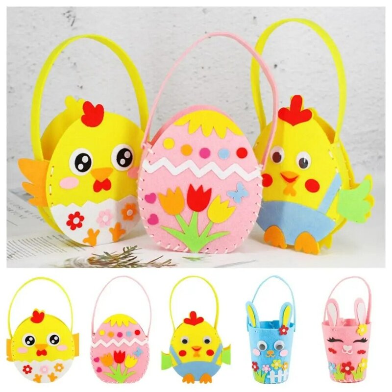 Easter Egg DIY Easter Flower Basket Decorated Non-woven Fabric Painted Eggshell Handbag House Decoracion Easter Bunny