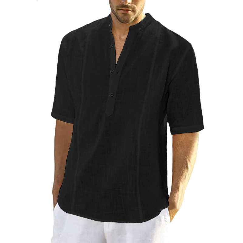 Camisas de lino para hombres, camisa hawaiana de manga media informal, ropa de playa, blusa de marca juvenil, moda de verano