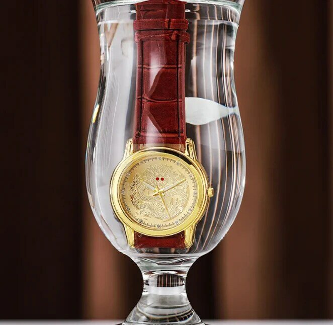 클래식 손목 시계 골드 컬러 드래곤 다이얼 시계 패션 Qiartz 아날로그 손목 시계 남자 간단한 시계 클래식 골드 시계