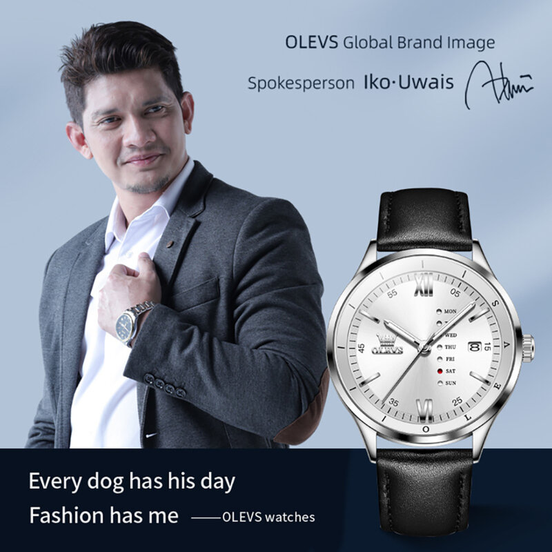 OLEVS 2931 Quartz Fashion Watch Gift Leather Watchband Round-dial Calendar