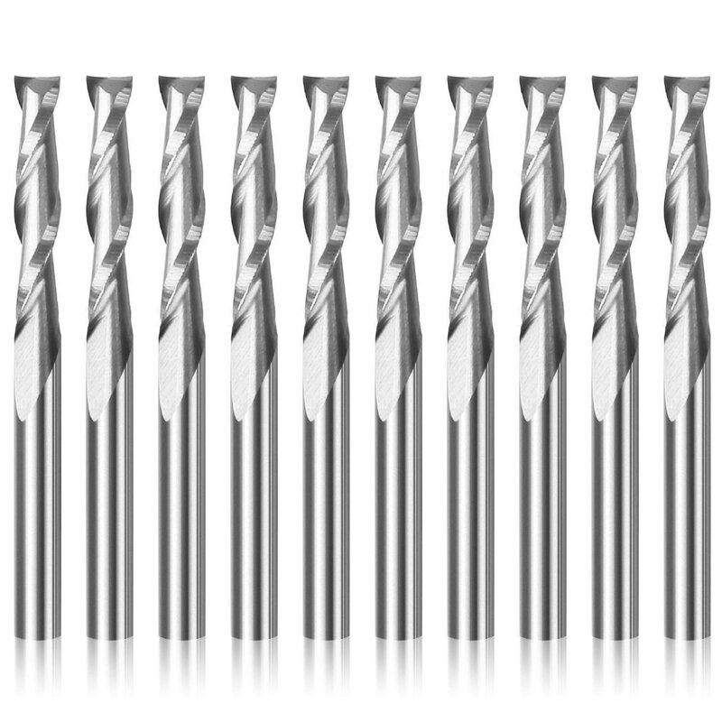 10 sztuk 3.175 1/8 Shank 2 flet frez spiralny CNC płaskie nos frez trzpieniowy grawerowanie frez do drewna węglika narzędzia Endmill