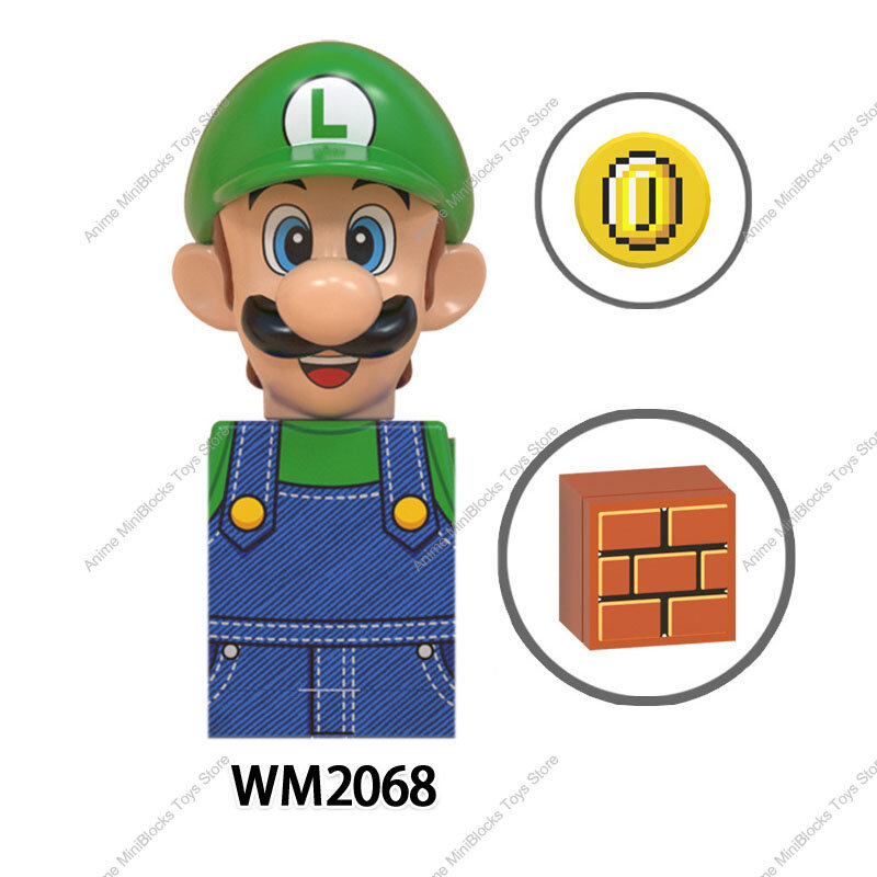 WM6103 Super Bros Japanese Games Luigi Yoshi Bowser Koopa Kinopio Wario Peach Mini-Figures Anime Cartoon Bricks Building Blocks