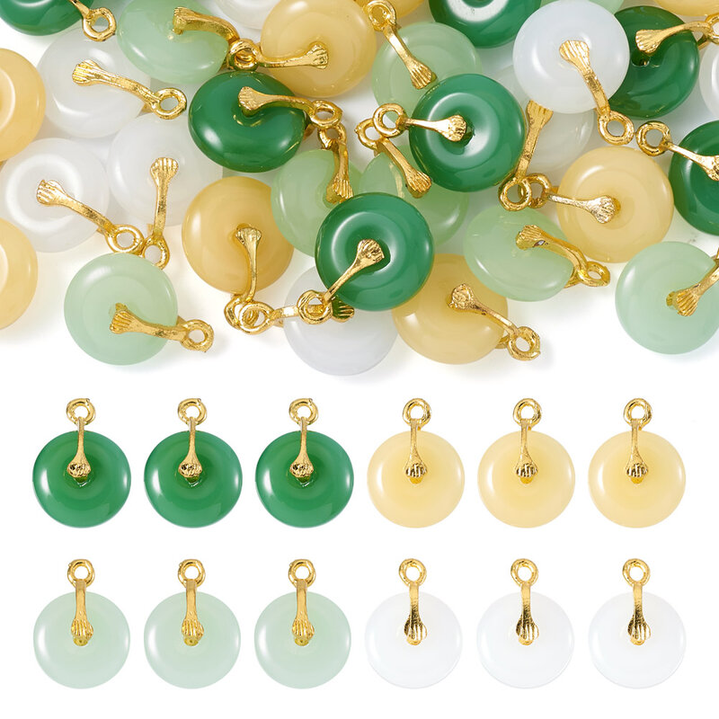 36 buah liontin kaca anting-anting menjuntai pesona dengan paduan jaminan jepit donat/Pi cakram pesona untuk membuat perhiasan DIY gelang kalung