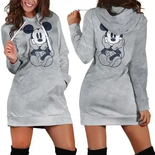 Disney-vestido con capucha de Mickey Mouse para mujer, vestido de suéter con estampado 3d en toda la prenda