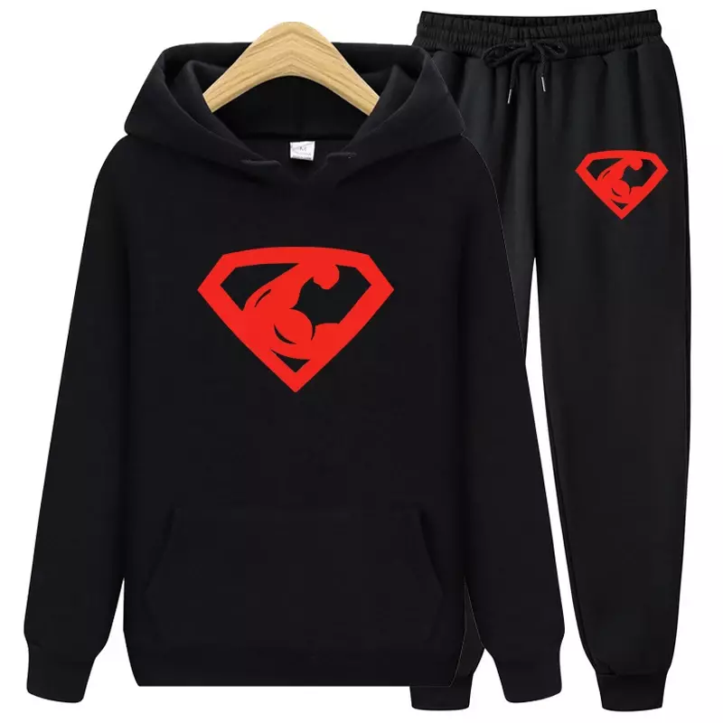 Super 2 Pieces Sets Tracksuit Hooded Sweatshirt +Drawstring Pants Male  Hoodies Running Sportswear Men Women  Autumn Winter Sets