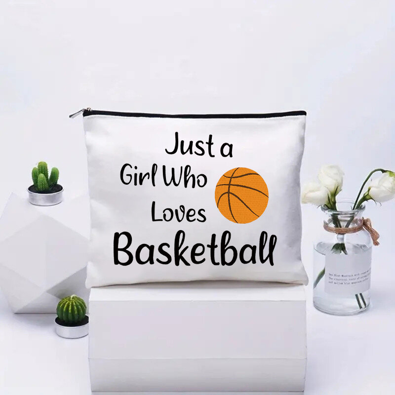 Tas kosmetik pola basket, tempat pensil pelajar hanya seorang gadis yang menyukai kebutuhan perjalanan basket hadiah penggemar olahraga