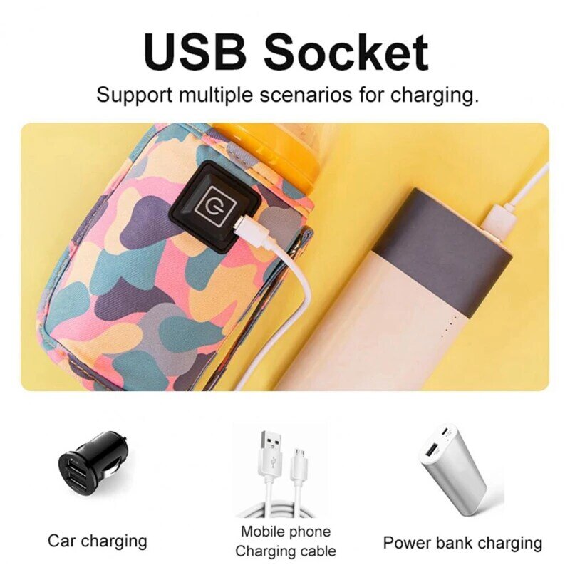 Universal USB Leite e Aquecedor de Água para Viagem, Saco Isolado, Baby Nursing Bottle Heater, Camuflagem, Preto, Carrinho