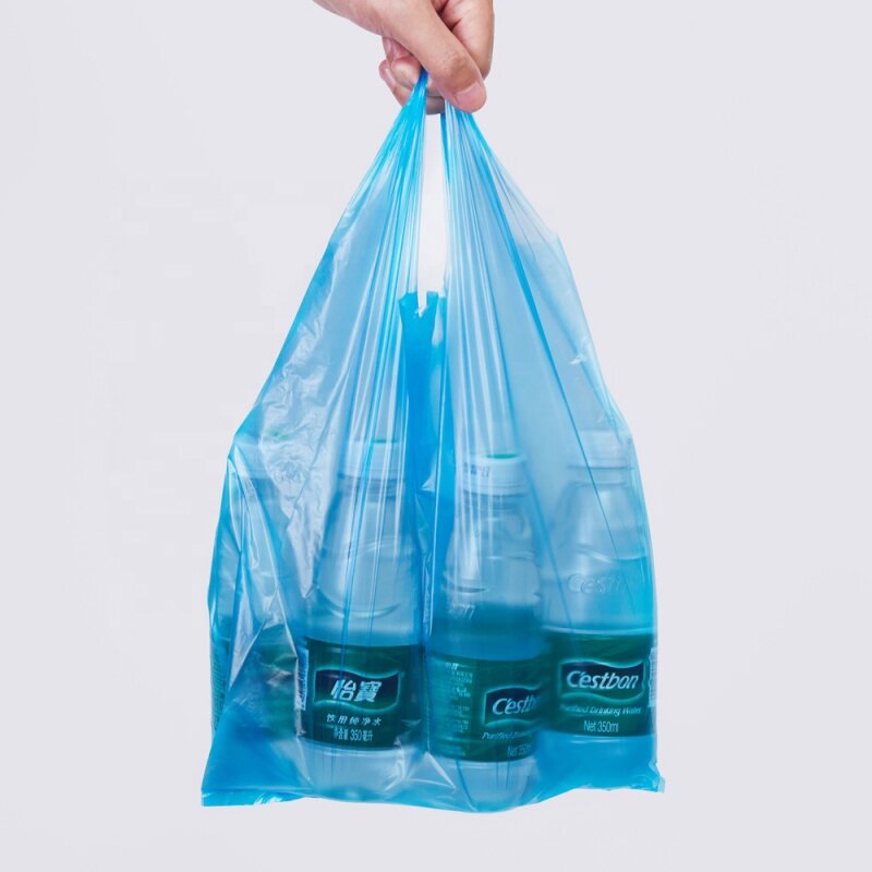 Customized product、Hot plastic bags pollution bags work household packaging products collection to shop plastic t shirt bag