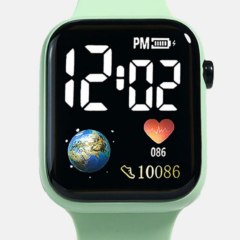 Reloj electrónico luminoso para niños y niñas, esfera cuadrada, impermeable, estampado de tierra, LED, reloj de pulsera deportivo Digital