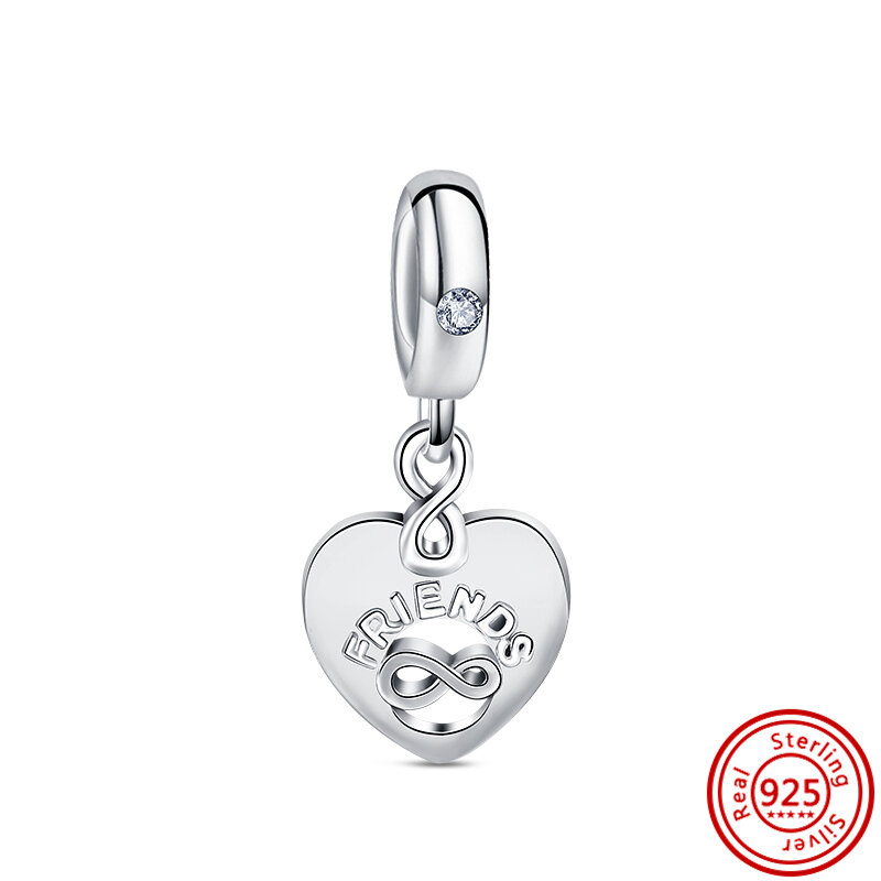 925 srebro prawdziwy najlepszy przyjaciel obietnica serce miłość koraliki Fit Pandora 925 oryginalne Charms bransoletka DIY biżuteria damska