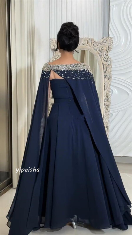 Suknia balowa wieczór Saudi arabii szyfonowa z koralikami udrapowana plisa urodzinowa z okrągłym dekoltem na szyję na zamówienie suknia na okazje długie sukienki