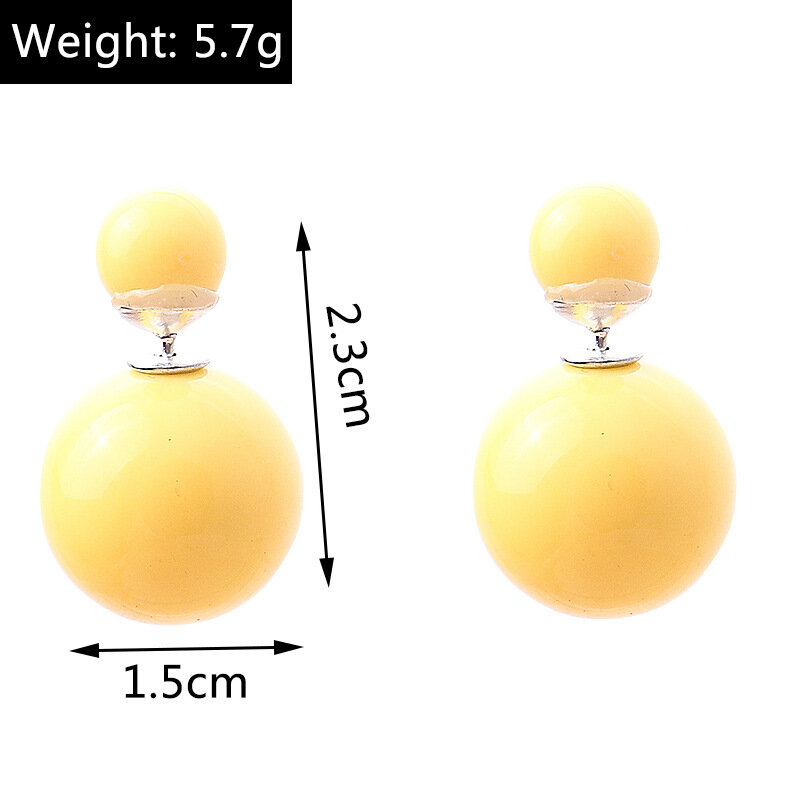 2024 New Fashion 16mm Multicolor Acrylic Big and Small Balls Two Sides Pearl Stud Earrings Female Earrings