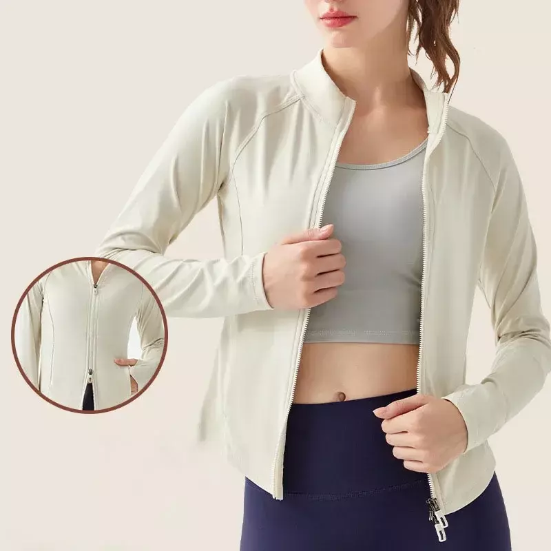 Женская спортивная куртка с двойной молнией для йоги, фитнеса, бега, пилатеса, тренировочный топ для внешней одежды