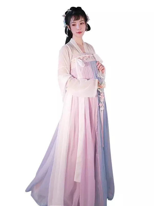 Oryginalny haft damski Hanfu Świeża spódnica Chebula Elementy Han Kompletny zestaw nowych modeli ZESTAW wiosenny Kolor różowy