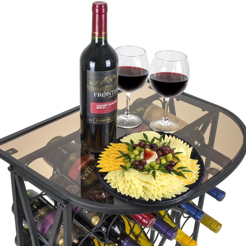 Sorbus Wine T1 Stand Bordeaux MeasStyle avec dessus de table en verre, peut contenir 30 hauts de vos vins préférés, assemblage minimal