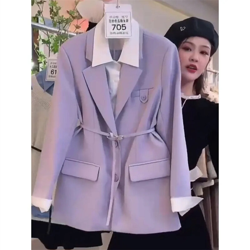 Female Spring Autumn Blazer 2023 High-Quality Temperament Designed Small Fragrance And Fake Two Pieces Purple Suits Jackets Top
