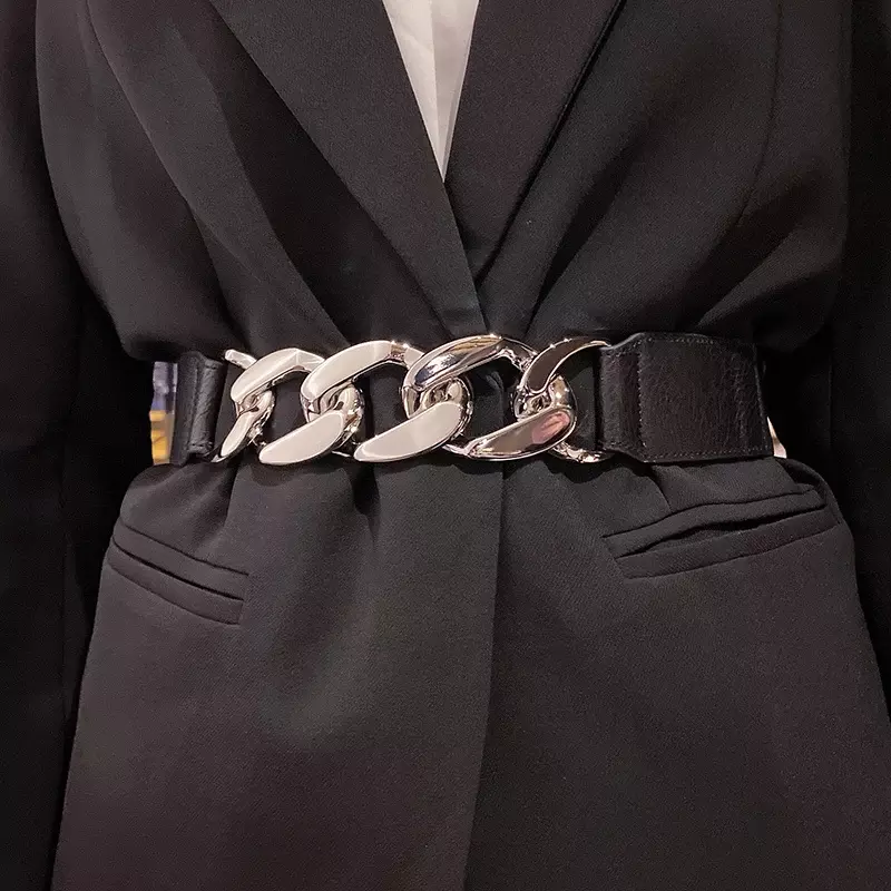 Gold Chain Belt Elastic Silver Metal Waist Belts for Women High Quality Stretch Cummerbunds Ladies Coat Ketting Riem Waistband