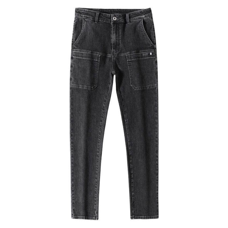 2024 primavera e autunno nuova moda tinta unita gamba dritta Stretch Jeans uomo Casual Comfort traspirante pantaloni di alta qualità 38