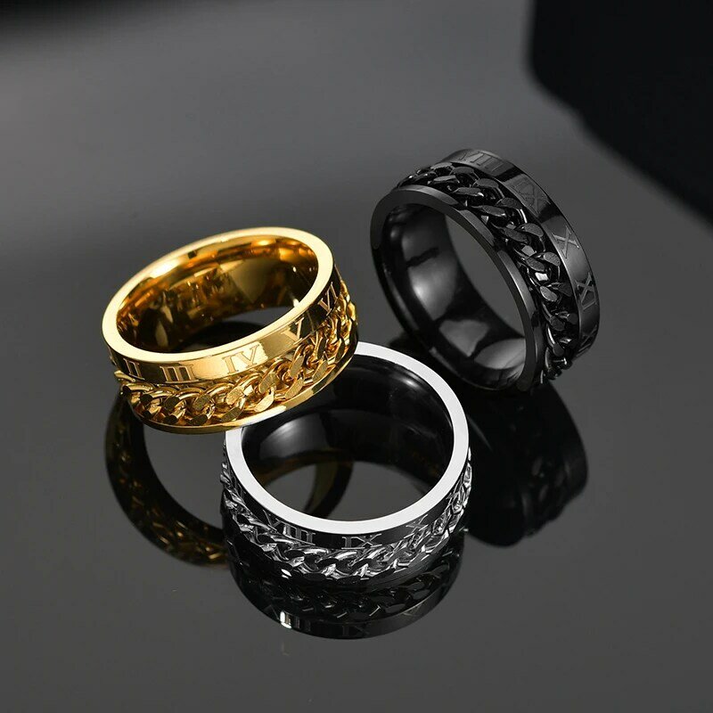 خاتم قابل للتدوير من الفولاذ المقاوم للصدأ للرجال والنساء ، سلسلة الدوار ، مجوهرات الشرير ، هدية الحفلات ، رائعة ، عالية الجودة