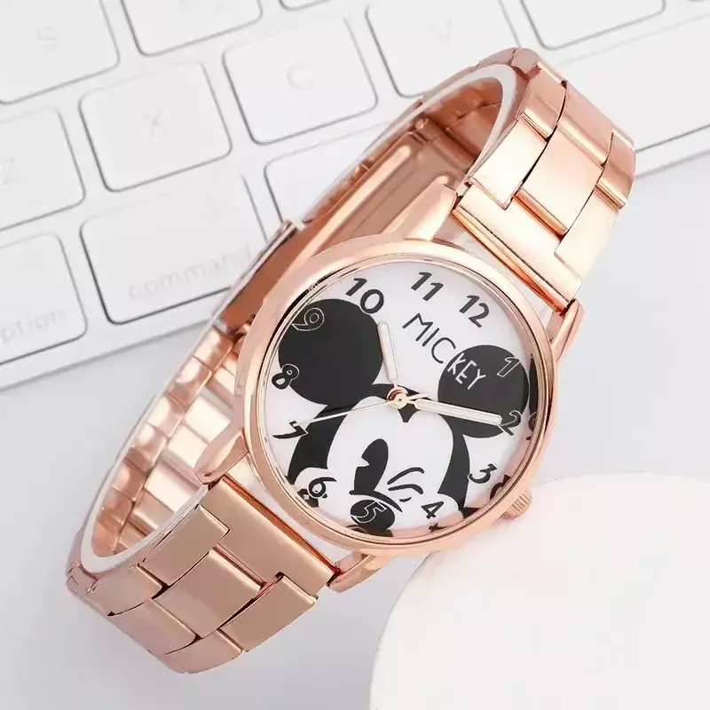 Disney-reloj inteligente con correa de hierro para niños, cronógrafo con movimiento de cuarzo, Mickey, Minnie, para exteriores