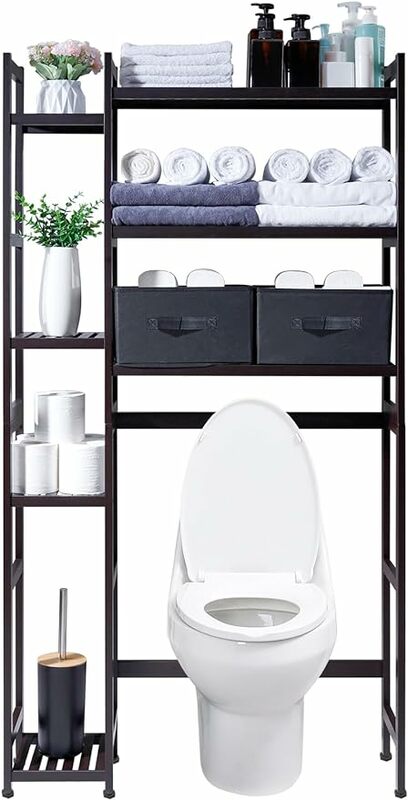 Homde Over The Toilet Storage with Basket and Drawer, Bamboo Bathroom Organizer with Adjustable Shelf & Waterpro