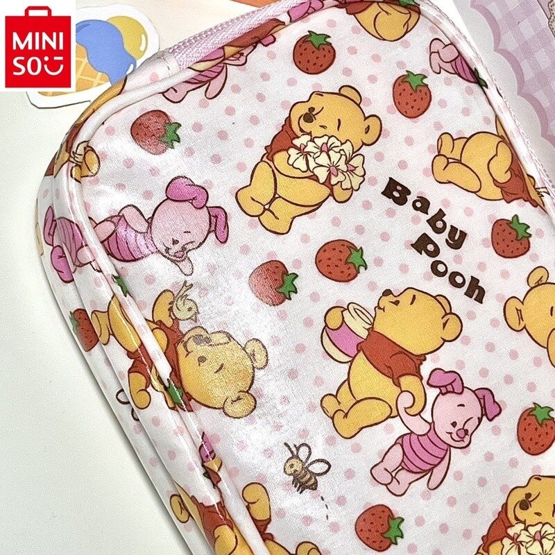 Disney Winnie Bear Cartoon Storage Bag, Bolsa de papelaria estudantil, Cute Print, Grande Capacidade, Maquiagem