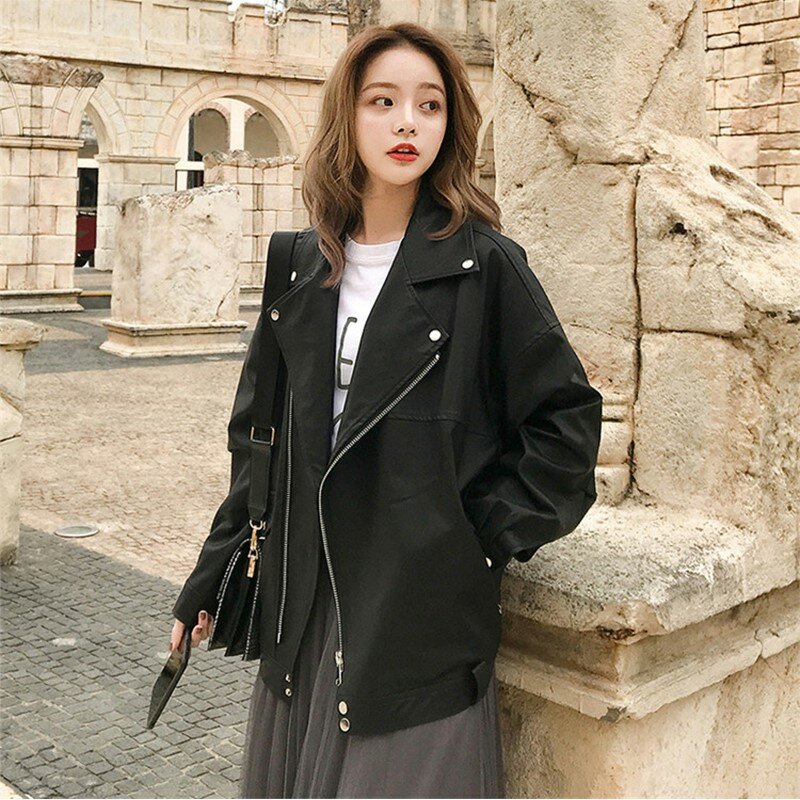 Faux Leather Jacket Women Casual PU Loose Motorcycle Jackets Female Streetwear Oversized Coat Korean Chic 2023 Spring Autumn