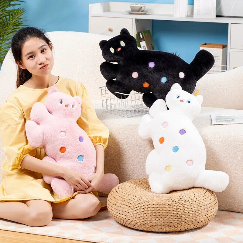 Peluches de gato con manchas de colores Kawaii, animales de peluche encantadores, almohada de felpa suave, cojín, decoración de habitación para niñas, regalos