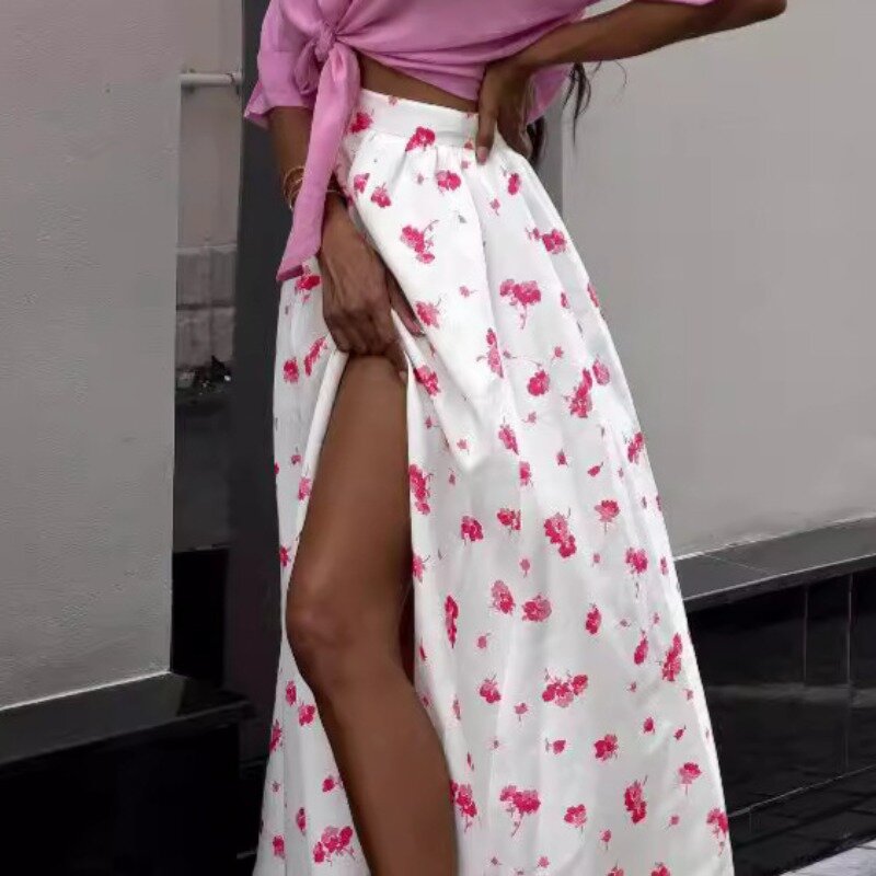 2024 Summer Skirt High waist Split Skirt Print Skirts