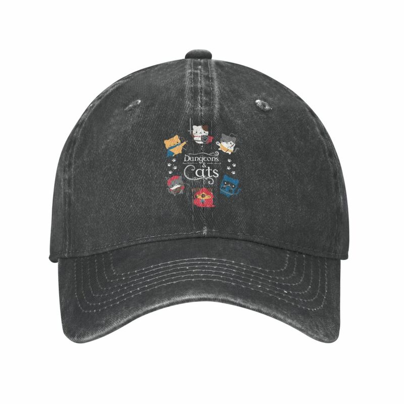 Dnd Game Lover dugeon dan kucing Pria Wanita topi bisbol robek Denim topi dicuci musim panas dapat disesuaikan cocok topi Snapback